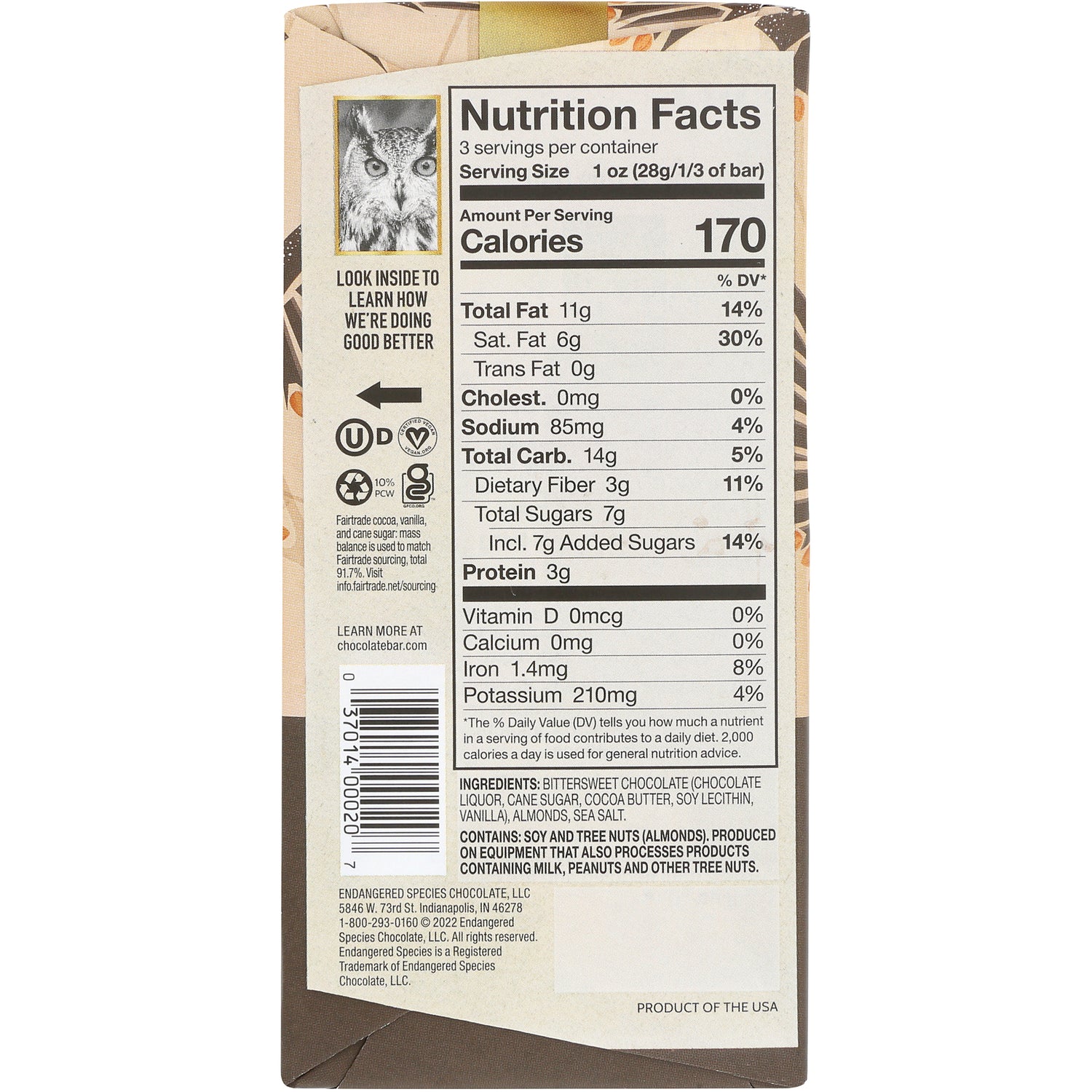 72% Cocoa Dark Chocolate - Almonds & Sea Salt - Image 2