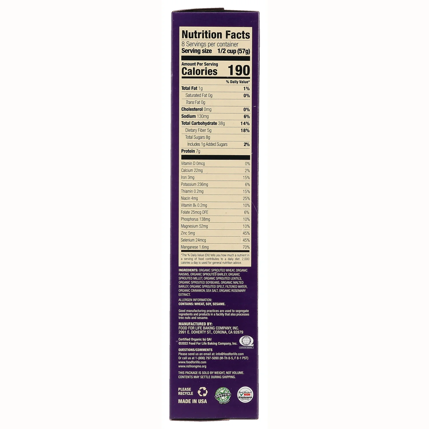 Sprouted Crunchy Cereal Ezekiel 4:9 - Cinnamon Raisin - Image 2