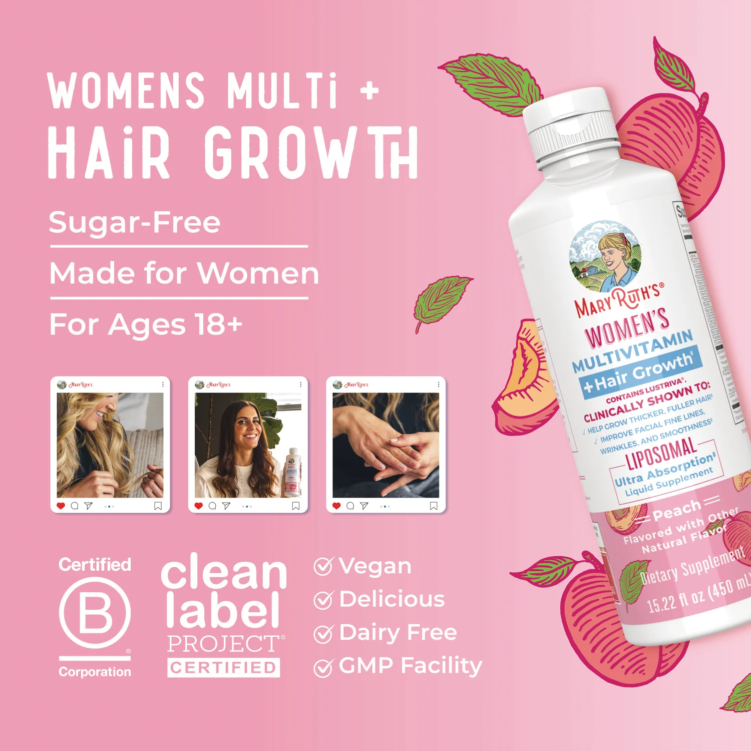 Women's Multivitamin + Hair Growth Liposomal - Peach - Image 4