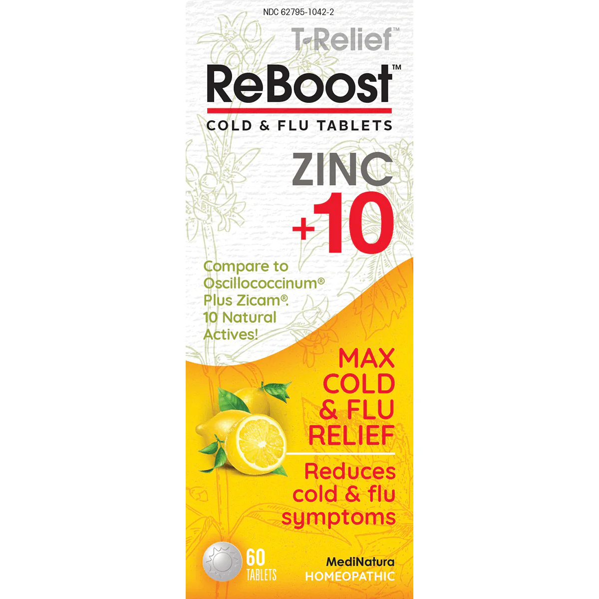 T-Relief ReBoost Zinc +10 Cold & Flu Tablets - Lemon