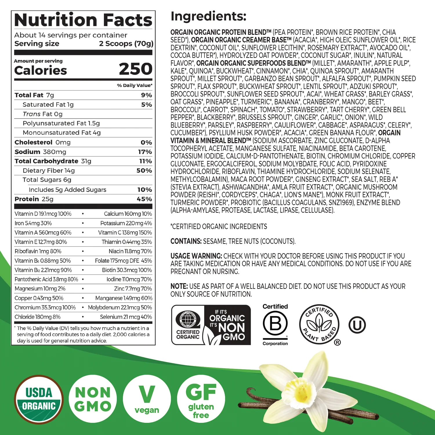 Organic Perfect Meal Powder - Vanilla - Image 2